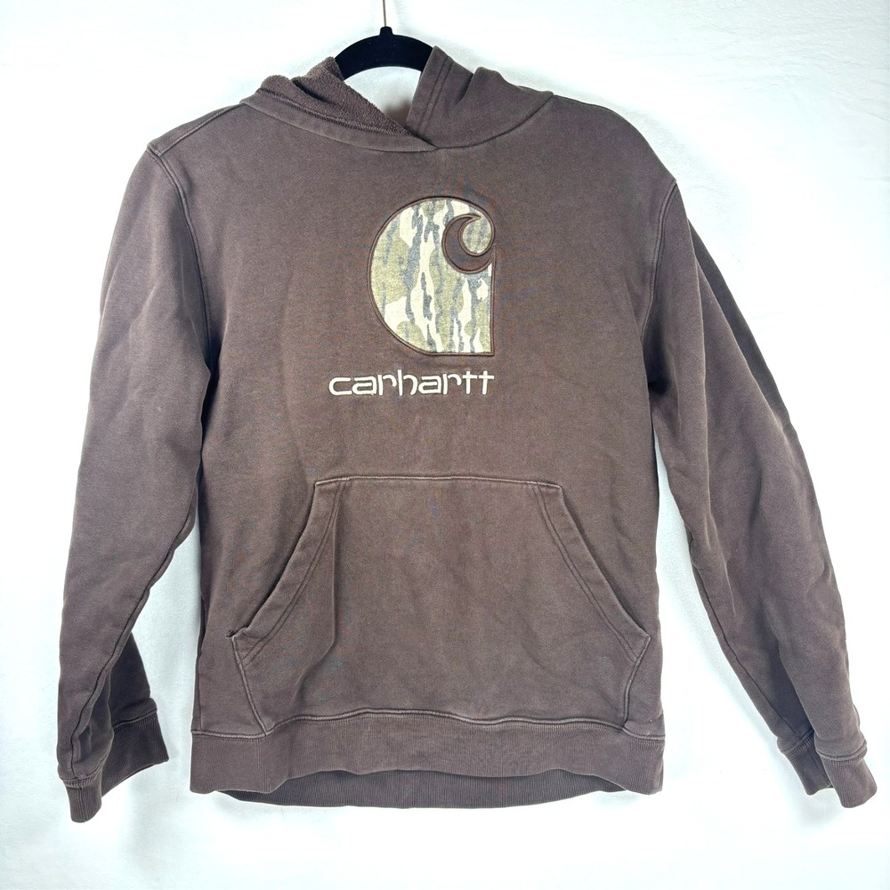 Carhartt Hoodie Camouflage Logo Boys Medium 10/12‎ Brown Sweatshirt Streetwear